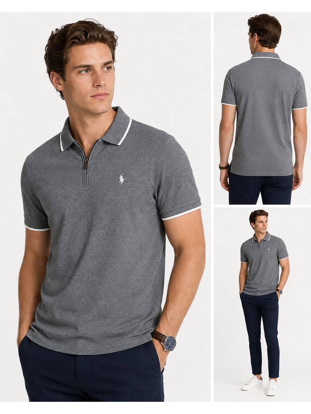Polo Ralph Lauren Men’s M Slim Fit Golf Gray Mesh Heather ¼" Zip Polo Shirt NWT